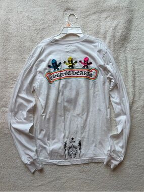 Chrome Hearts White Long Sleeve Tee with Rainbow Skull Motif